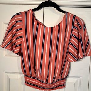 3/$30 Forever 21 Tie Back Smocked Waist Stripped S Top